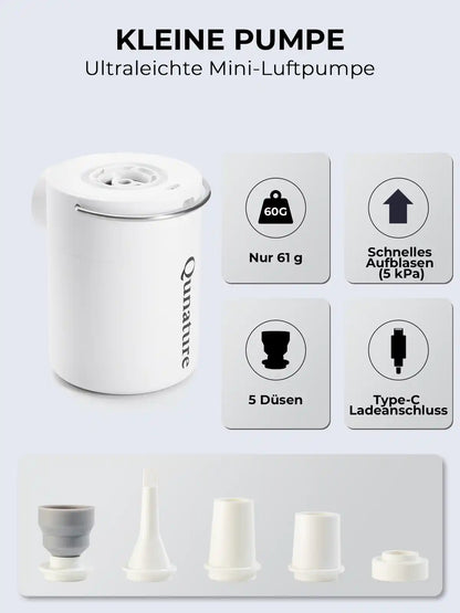 weisse ultraleichte mini-luftpumpe mit daten