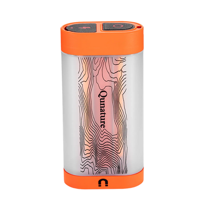 kleine tragbare campinglampe orange mit topografie muster warmlicht
