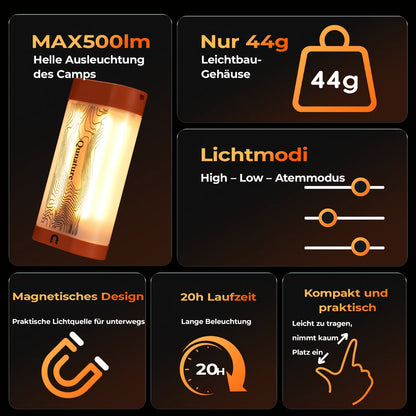 체bersicht der funktionen max 500lm 44g leicht magnet akku 20 stunden laufzeit