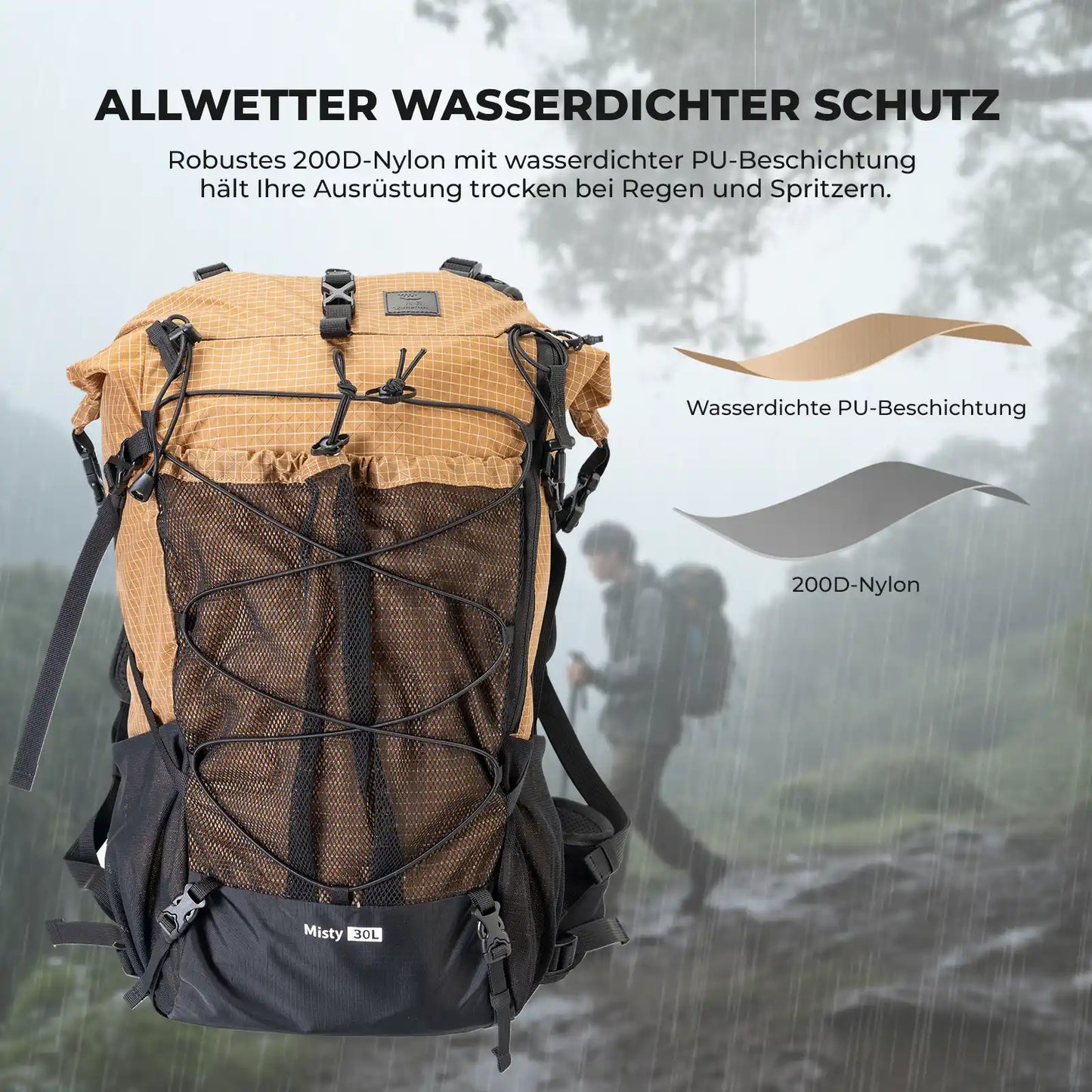 misty 30l backpack with 200d nylon and waterproof pu coating