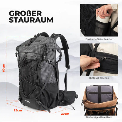 misty 30l backpack with stretch side pockets, hip belt pockets and spacious main compartment