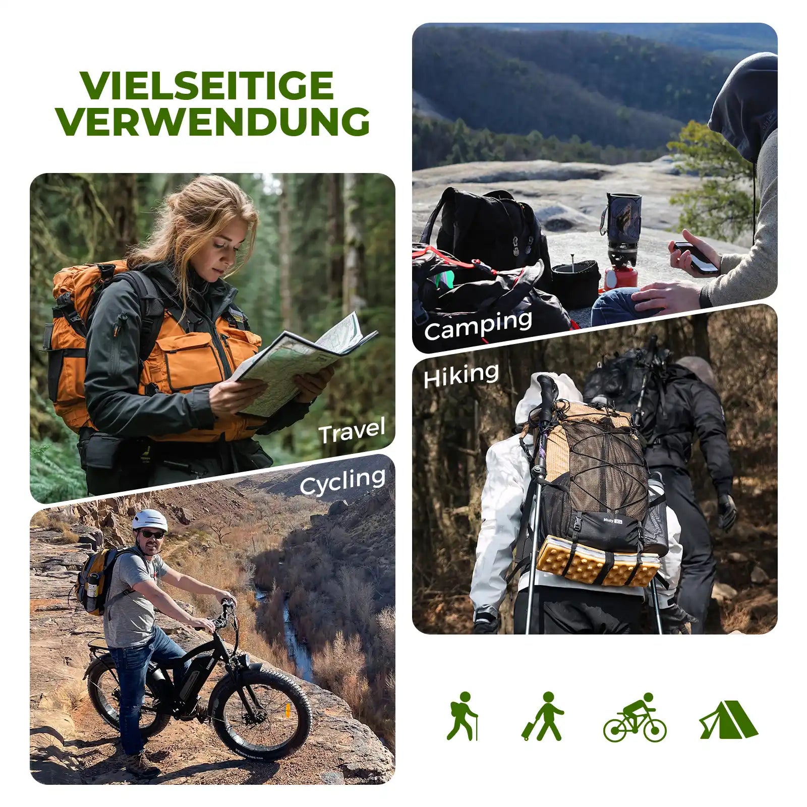 misty 30l backpack used for travel, camping, hiking, cycling