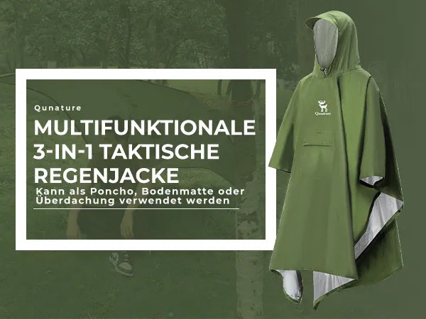 grüner multifunktionaler regenponcho für outdoor