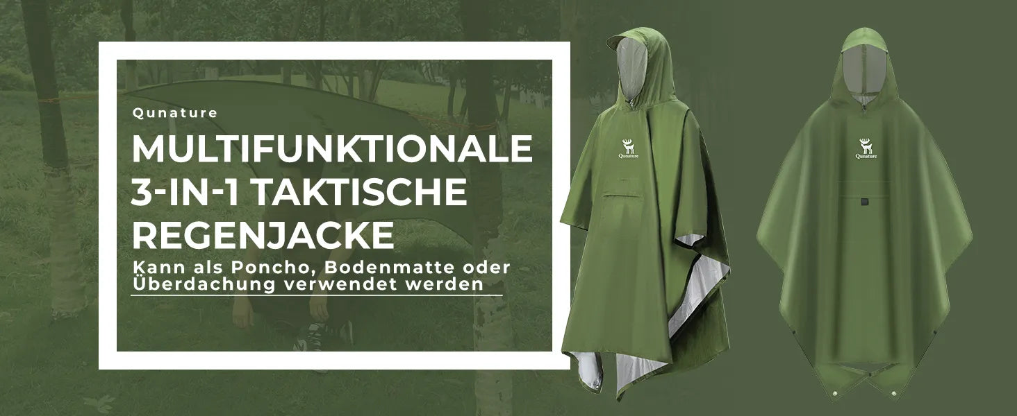 grüner multifunktionaler regenponcho für outdoor
