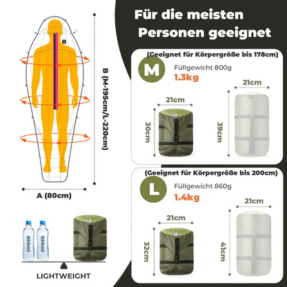 schlafsack in m und l groesse mit leichtem gewicht
