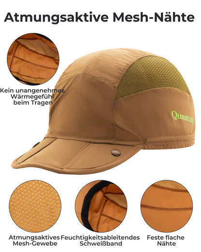 atmungsaktive kappe mit mesh-gewebe, schweißband und flachen nähten im detail