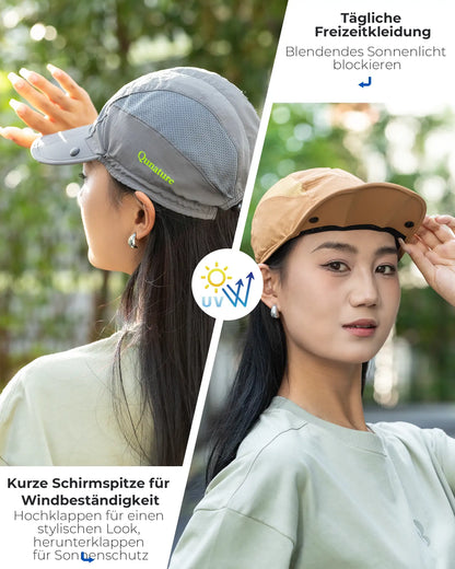 graue und braune kappe mit uv-schutz und windfestem schirm, für täglichen gebrauch und sonnenschutz