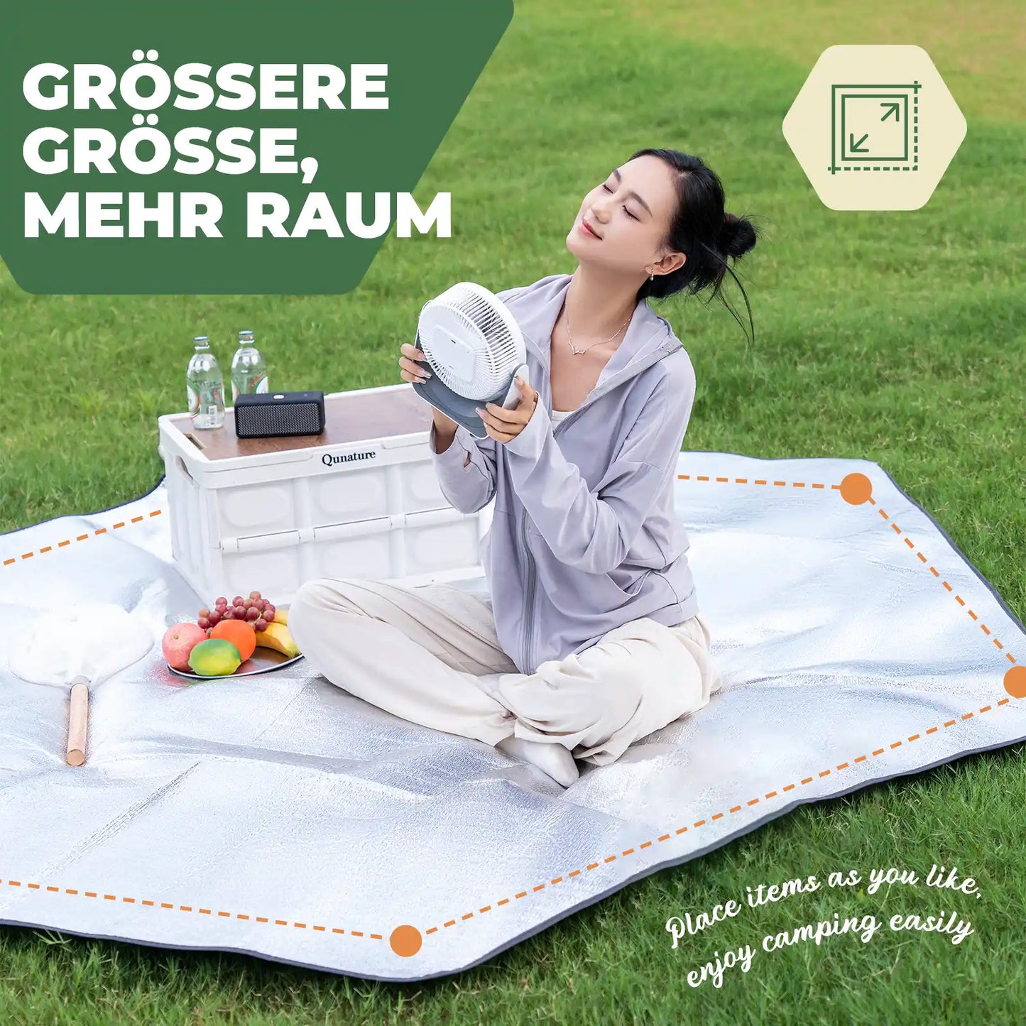 grosse sechseckige picknickdecke im einsatz auf der wiese