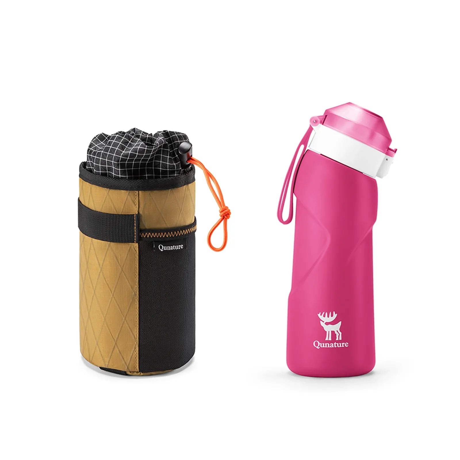 rosa outdoor-trinkflasche mit tragetasche