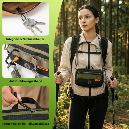 tasche mit integriertem schlüsselhalter, multifunktionsgurtband und reißverschluss