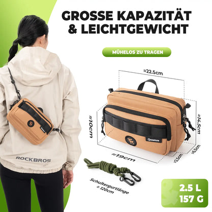 schwarze tasche mit grünen akzenten, mit abmessungen und kapazitätsangaben
