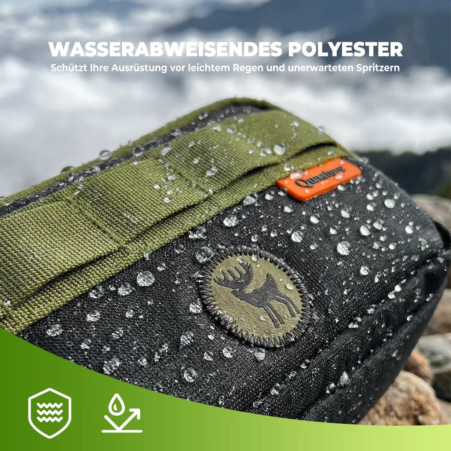 tasche mit wasserperlen auf der oberfläche, wasserabweisendes polyestergewebe
