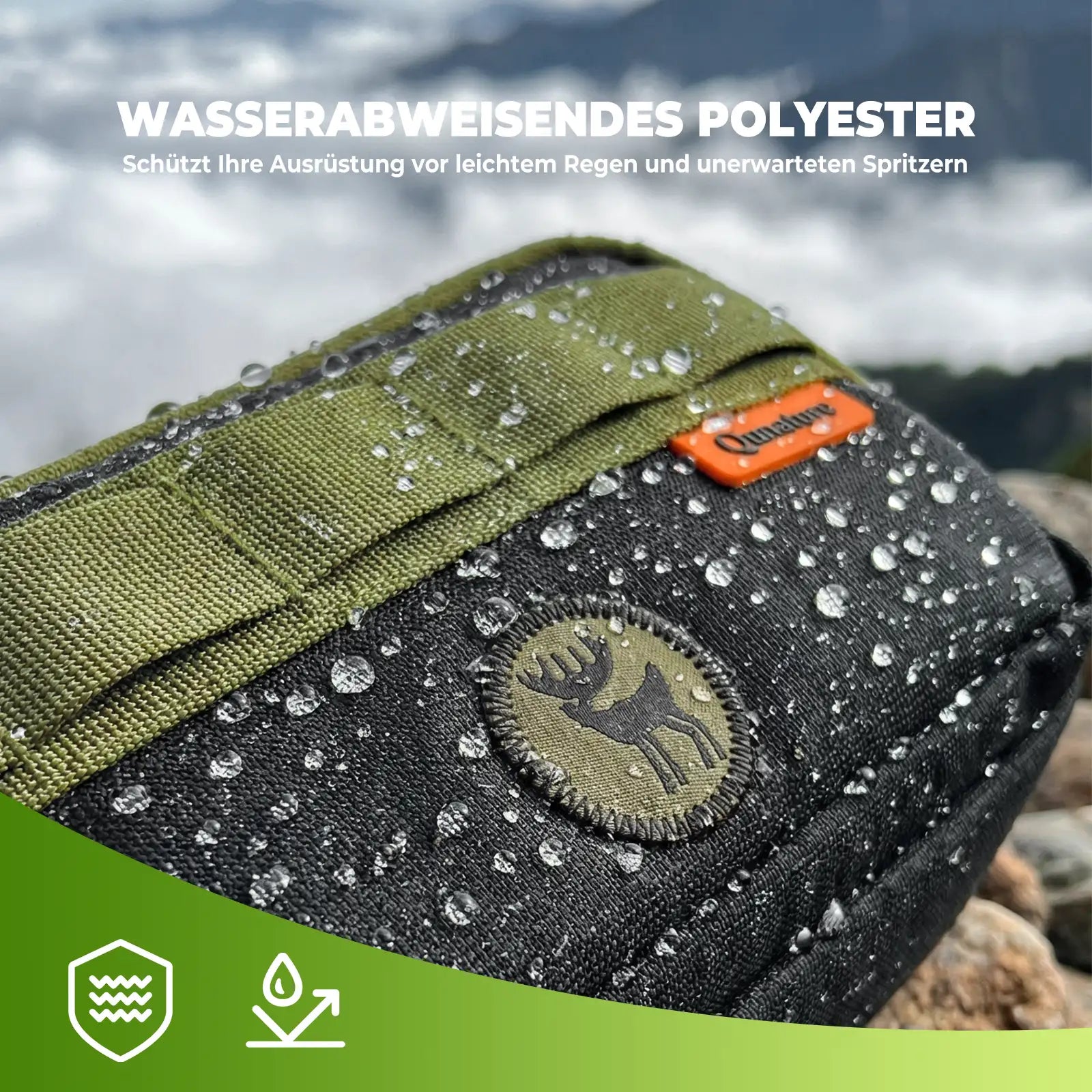 tasche mit wasserperlen auf der oberfläche, wasserabweisendes polyestergewebe