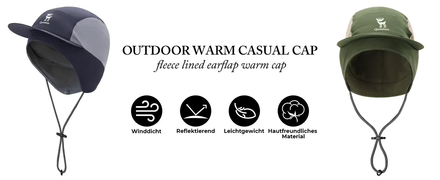 warme outdoor-kappe mit ohrenschützern und fleecefutter