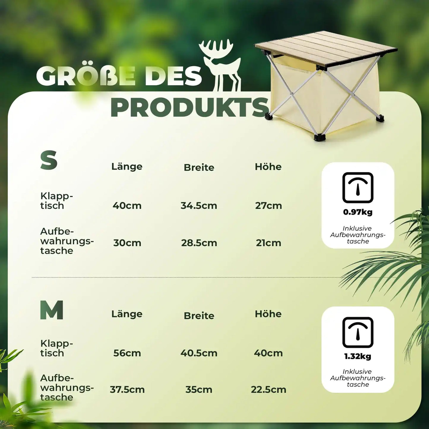 outdoortisch in größen s und m, leicht und kompakt