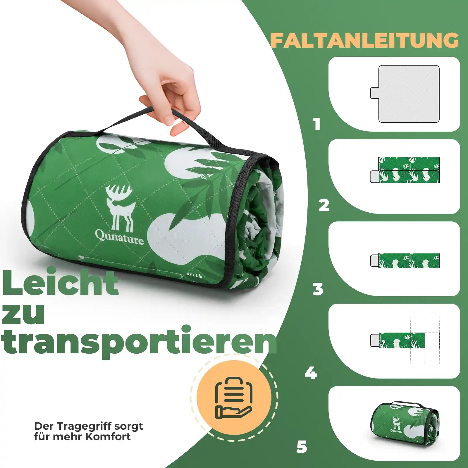 zusammengefaltete picknickdecke mit tragegriff