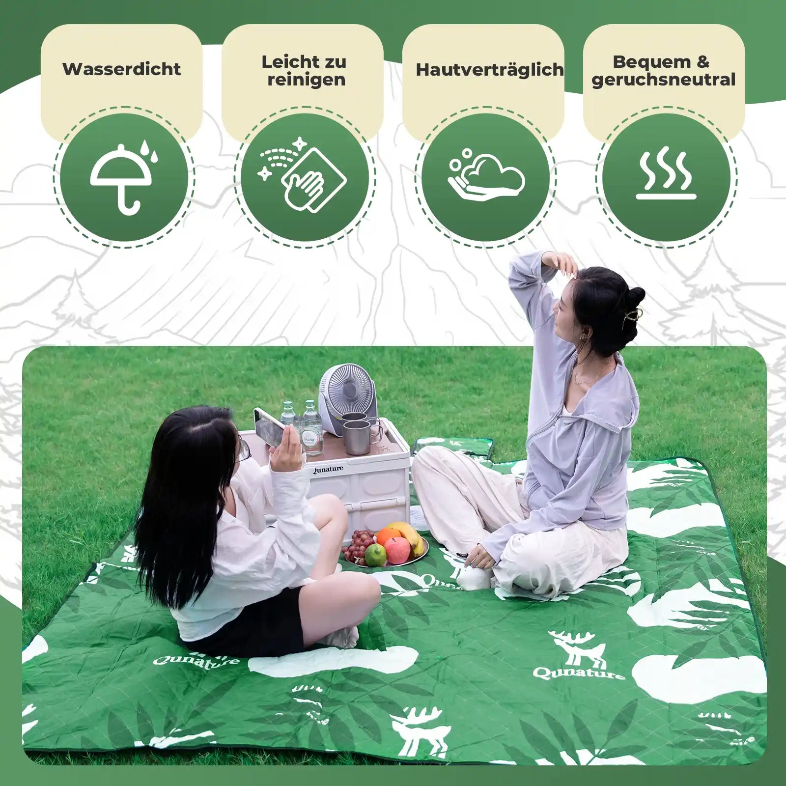 picknickdecke im zeltbereich im einsatz
