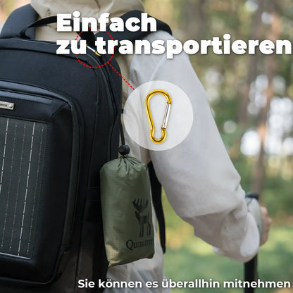 qunature picknickmatte mit karabiner zum befestigen am rucksack, leicht und kompakt