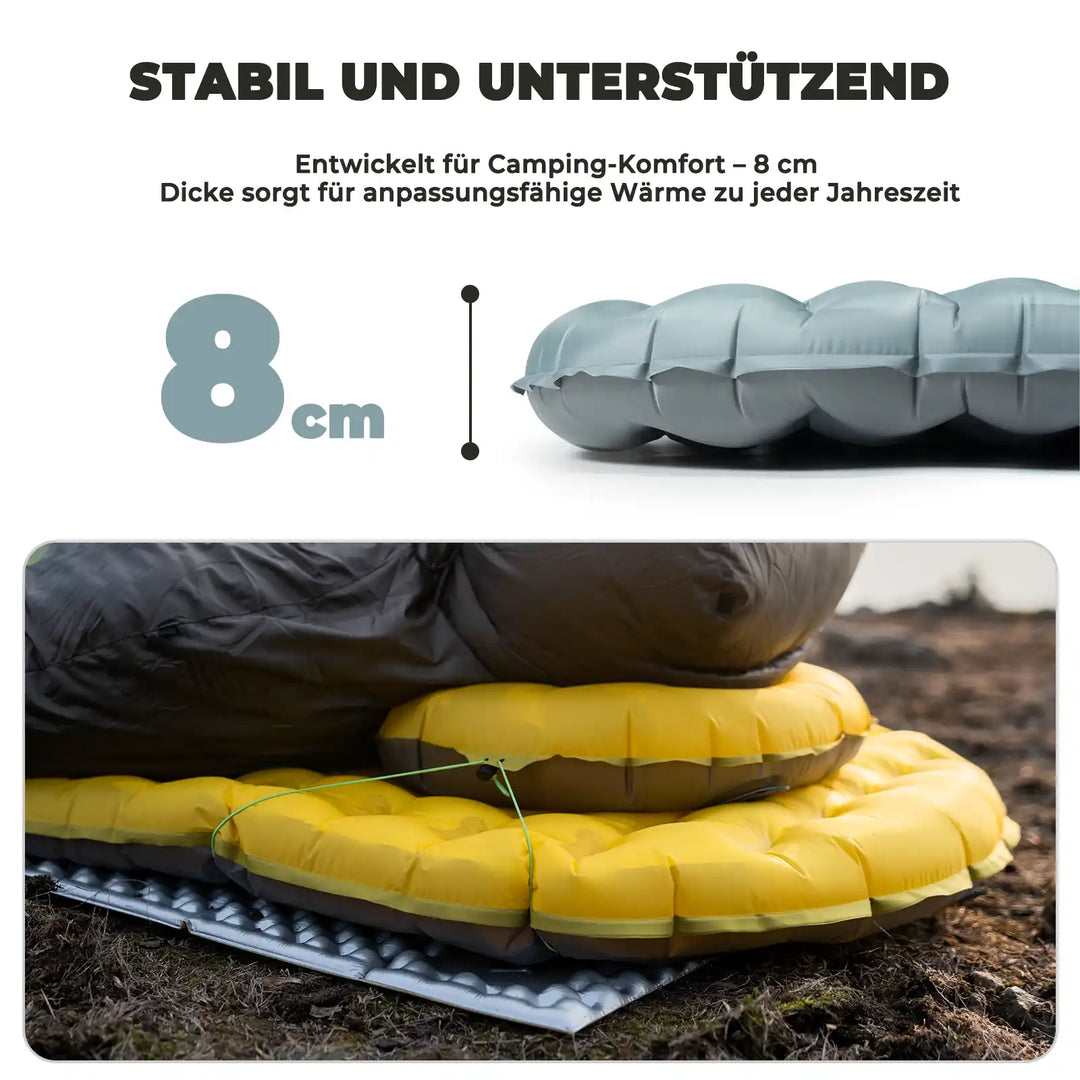Camping Schlafsystem Set mit Isomatte, Kissen & Luftpumpe