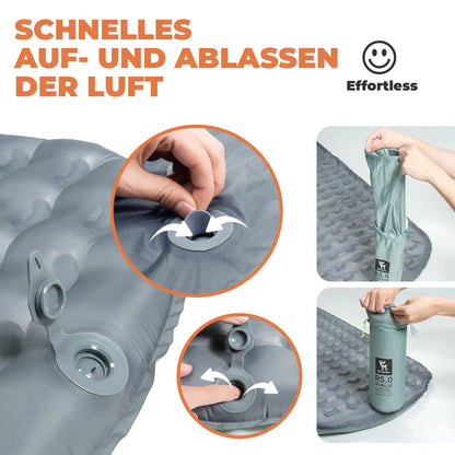 graue schlafmatte mit doppelventil für schnelles auf- und abblasen