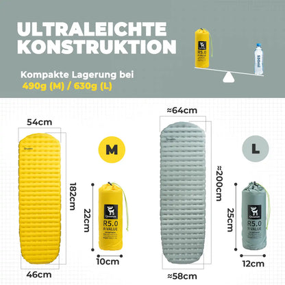 ultraleichte schlafmatte in größe m und l mit kompakter lagerung