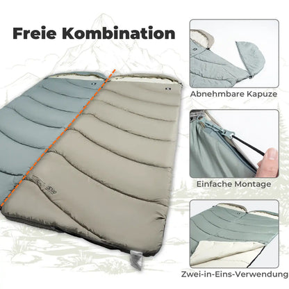 kombinierbarer schlafsack mit abnehmbarer kapuze