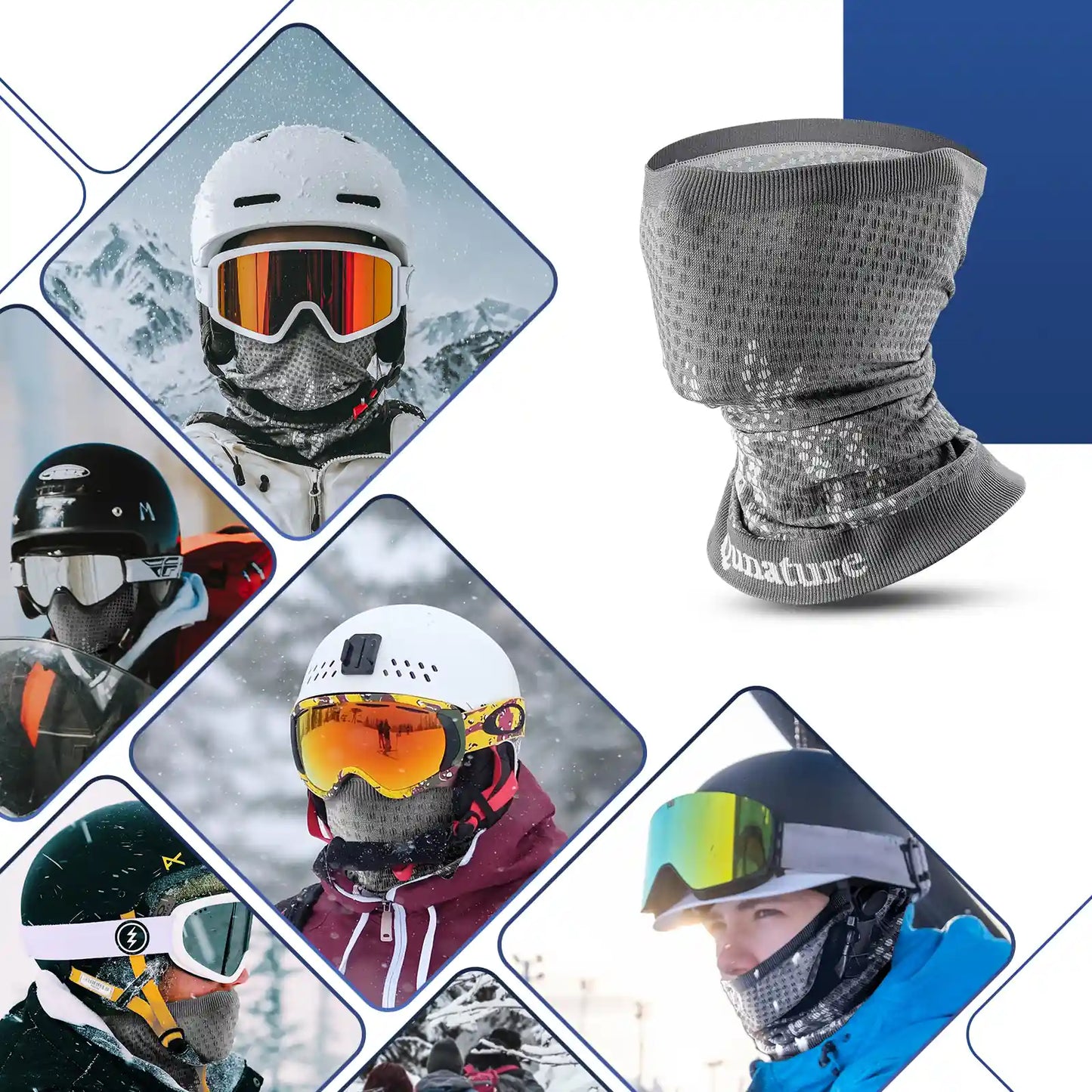 grauer multifunktionsschal im einsatz bei wintersportaktivitäten