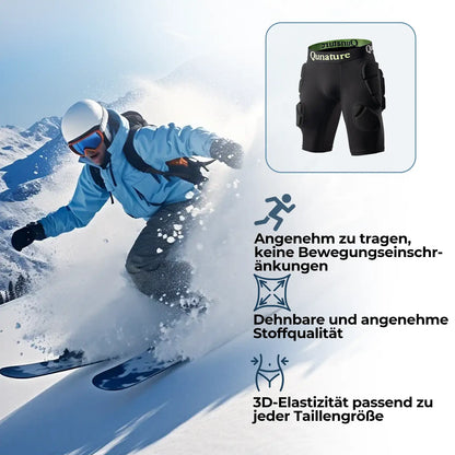 skifahrer trägt huftschutzhose für uneingeschränkte bewegungen