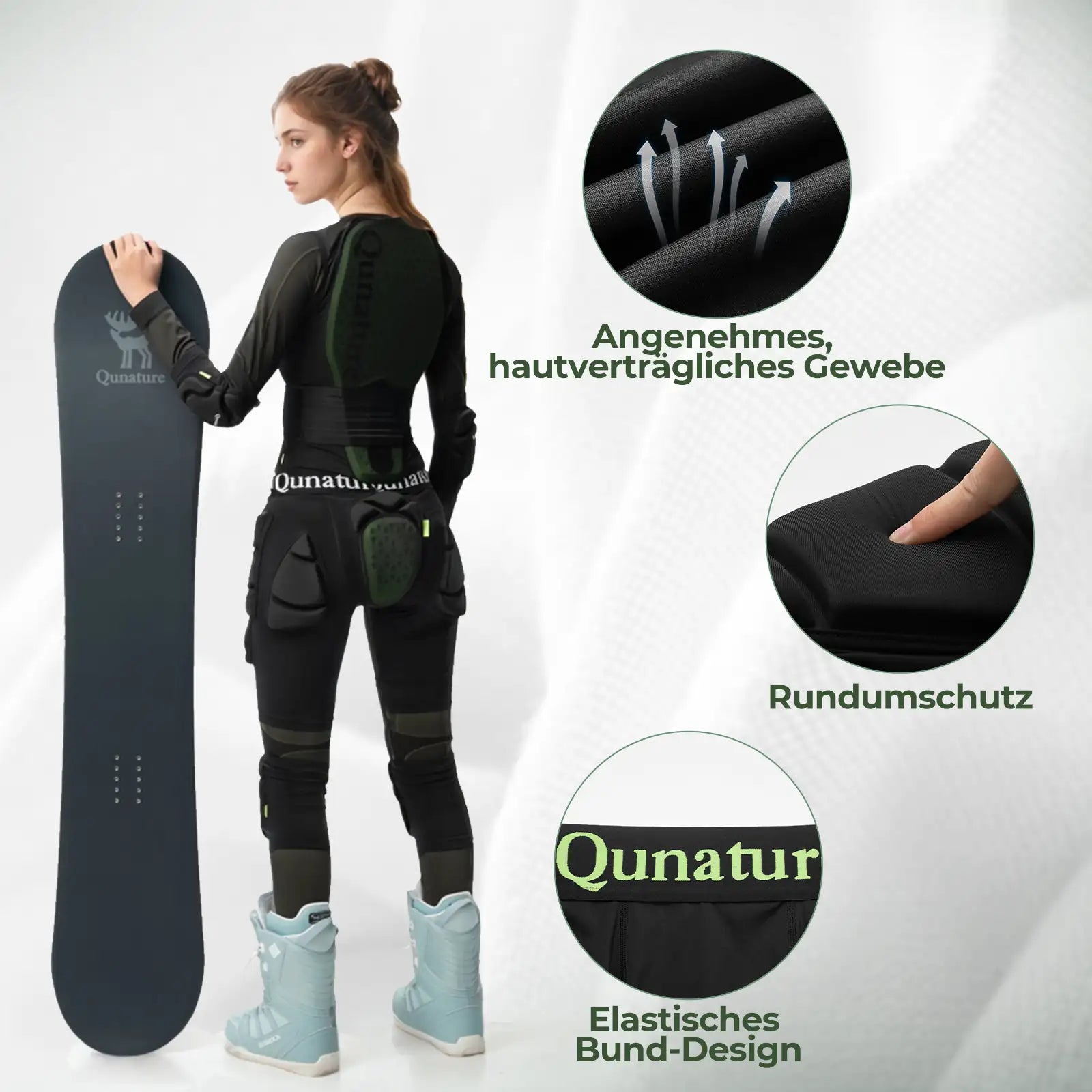 hautvertraegliches gewebe und elastischer bund der huftschutzhose