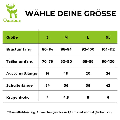 groessentabelle der schutzweste mit brust- und taillenumfang