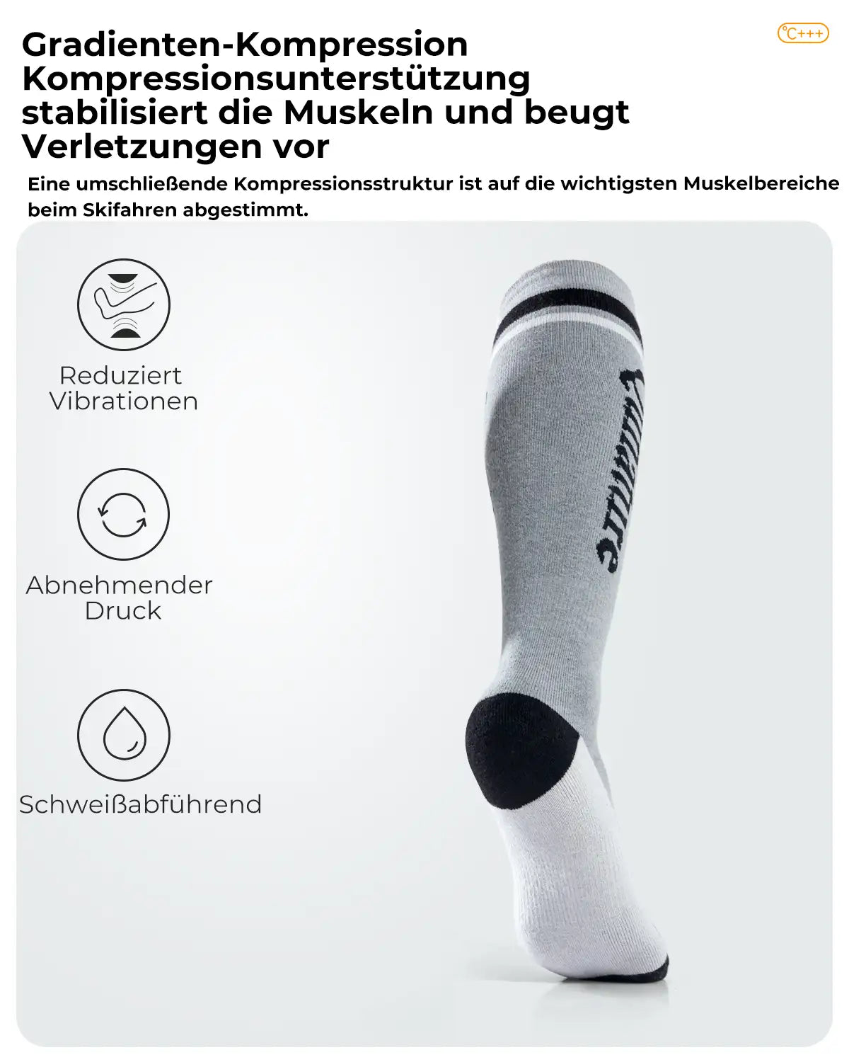 graue skisocke mit gradienten-kompression und funktionen