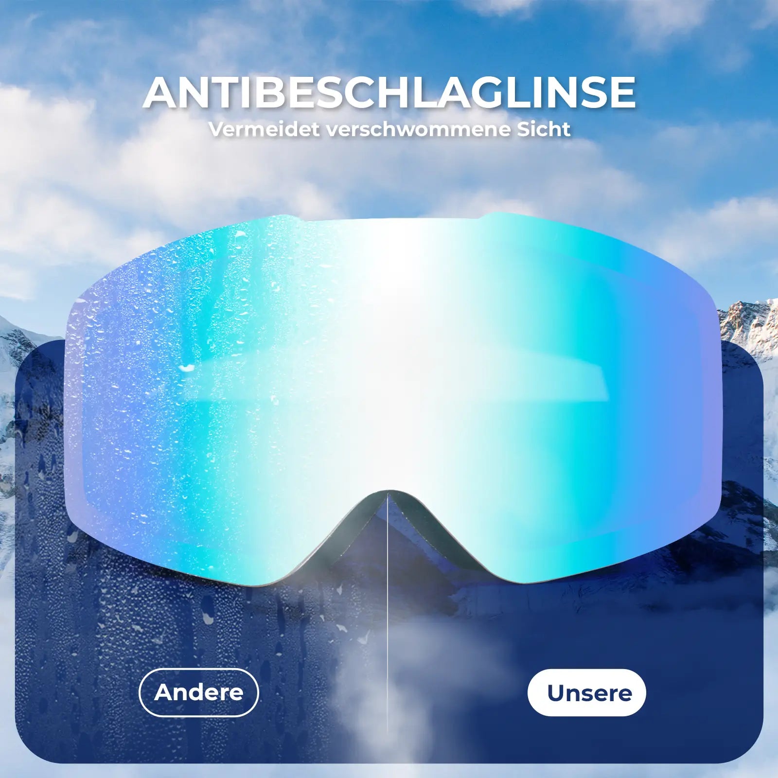 blaue skibrille mit antibeschlag-linse und vergleich
