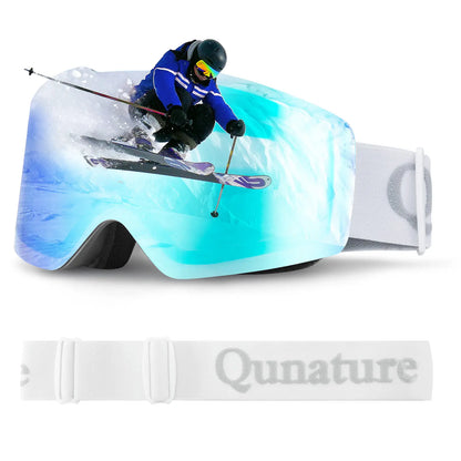 blaue skibrille mit skifahrer im motiv