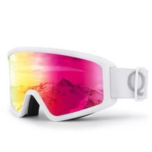 weisse skibrille mit spiegelglas und gurt