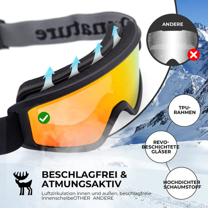 schwarze skibrille mit beschlagfreiem glas