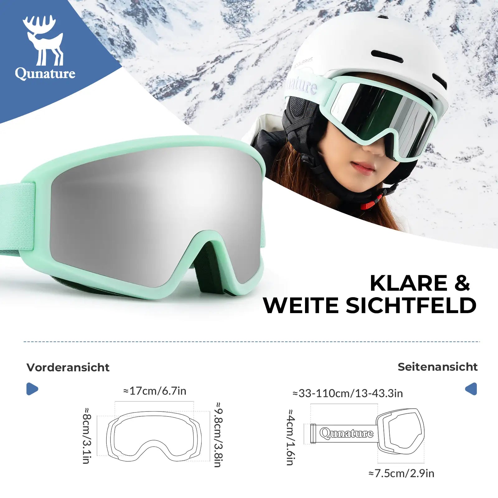 mintgruene skibrille mit weitem sichtfeld und passform