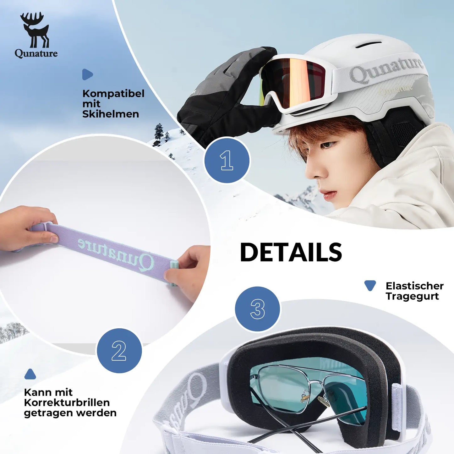 skibrille details helm und brillen kompatibel weiss