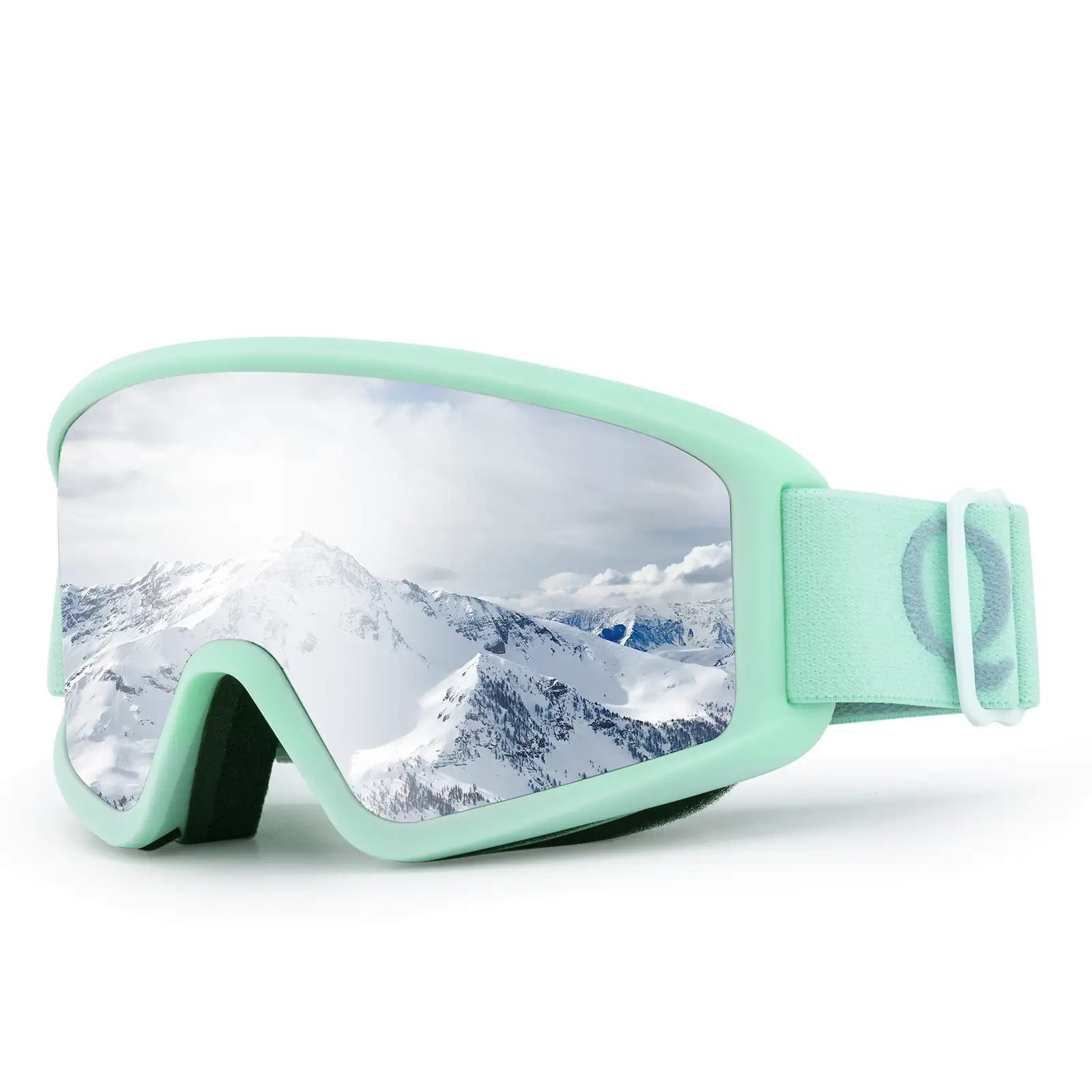 mintgrüne skibrille mit silbernem spiegelglas