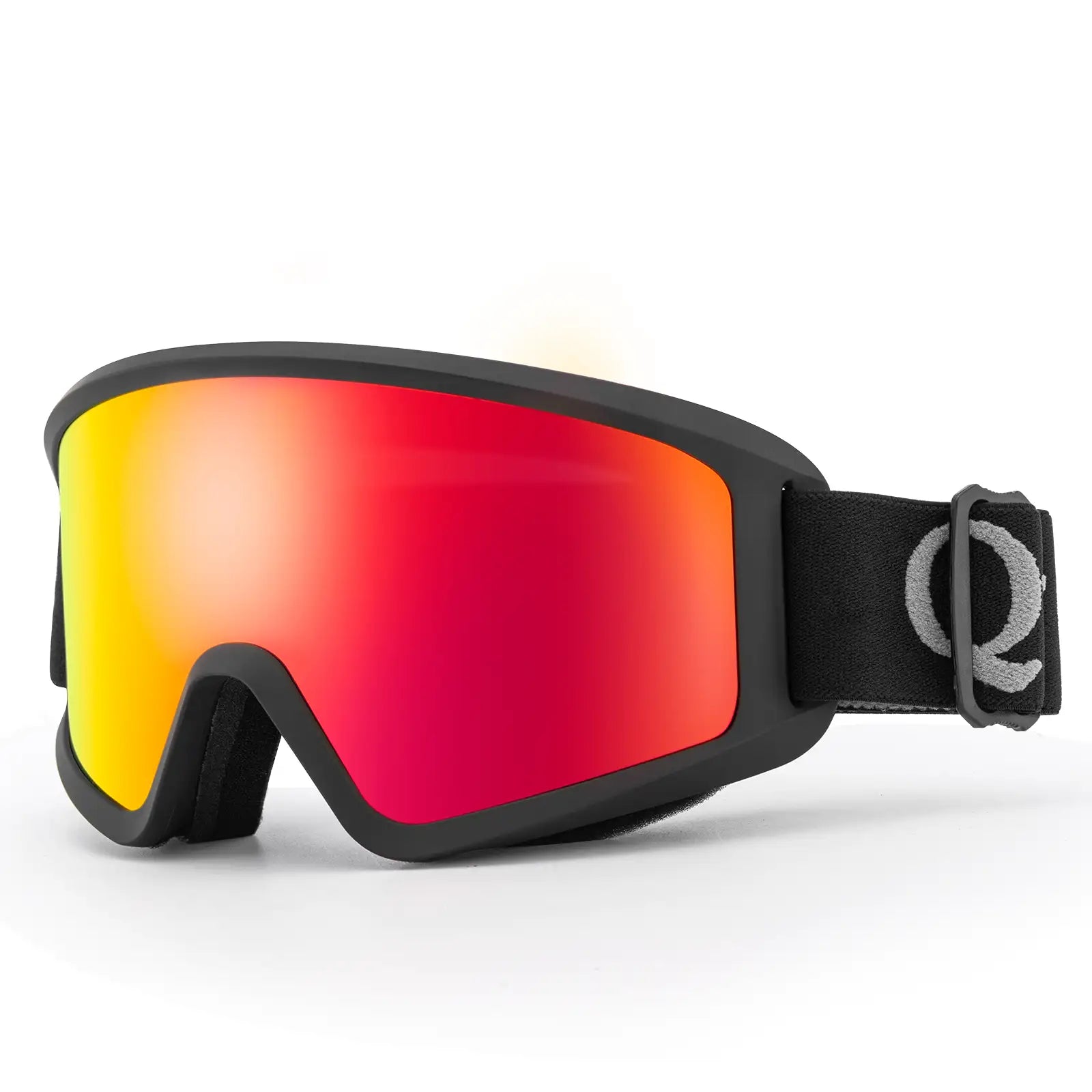 schwarze skibrille mit farbigem spiegelglas
