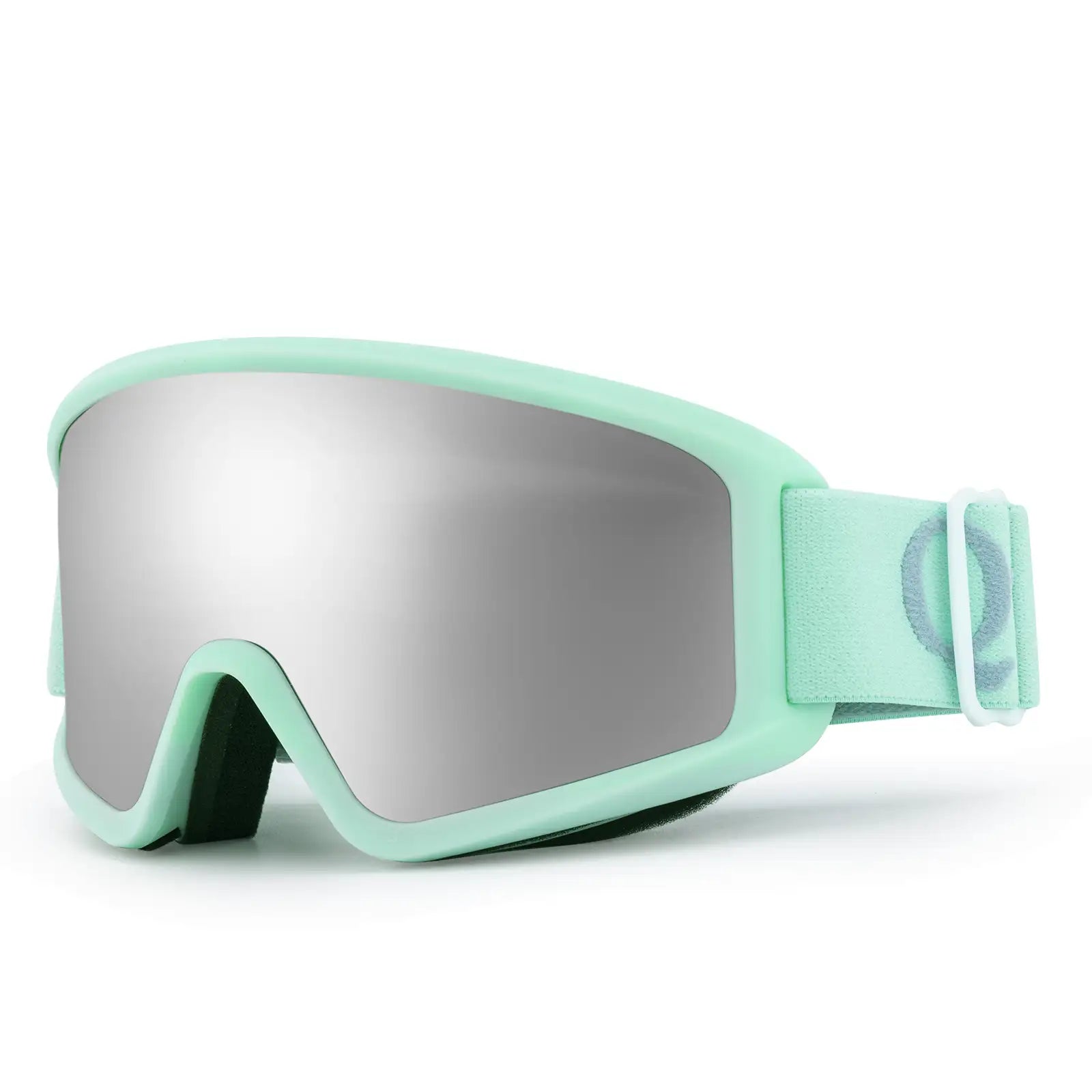 mintgrüne skibrille mit silbernem spiegelglas