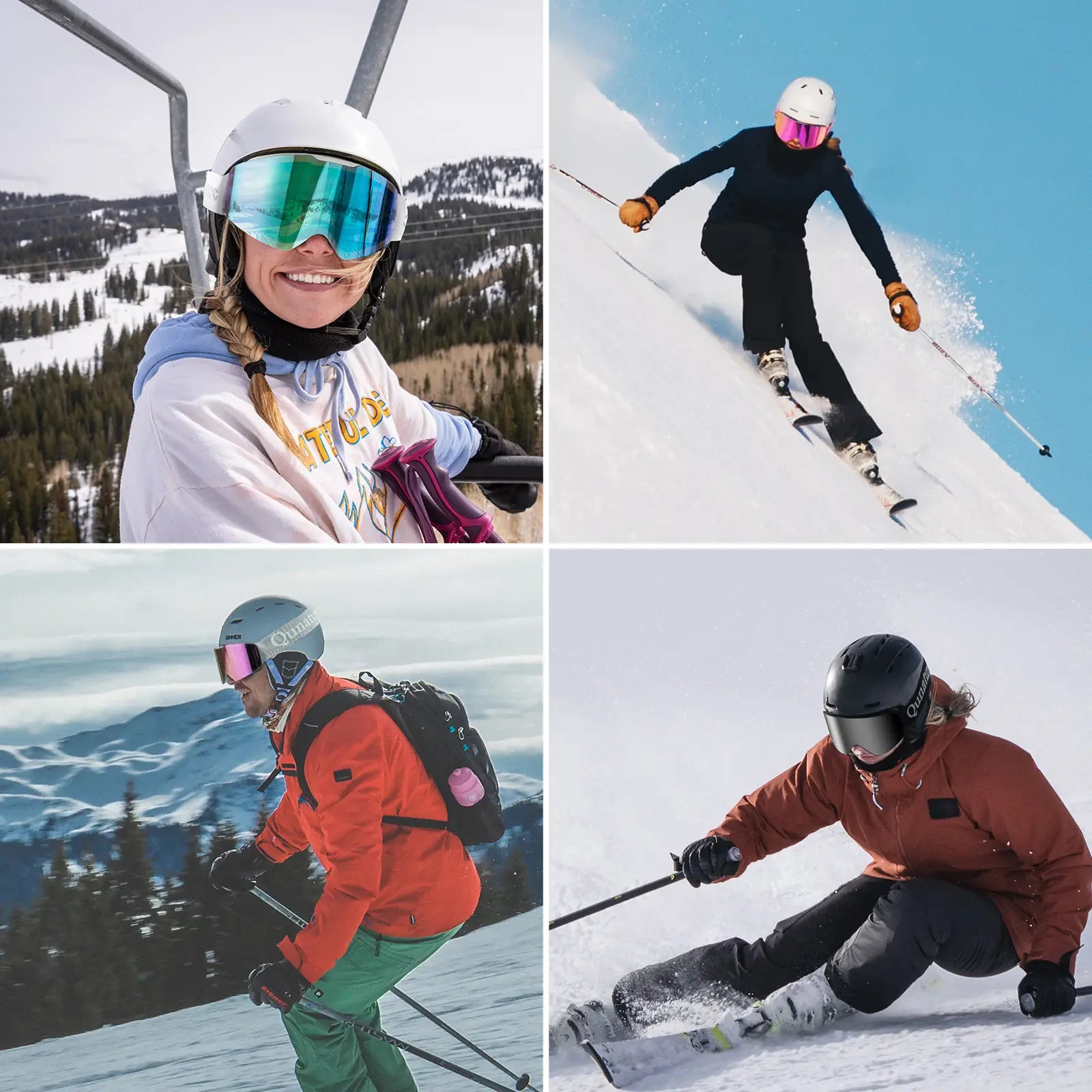 modellbilder von skibrillen mit skifahrern in verschiedenen farben