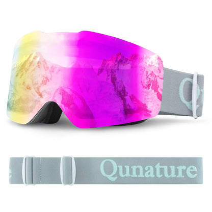 pinke skibrille mit grauem gurt