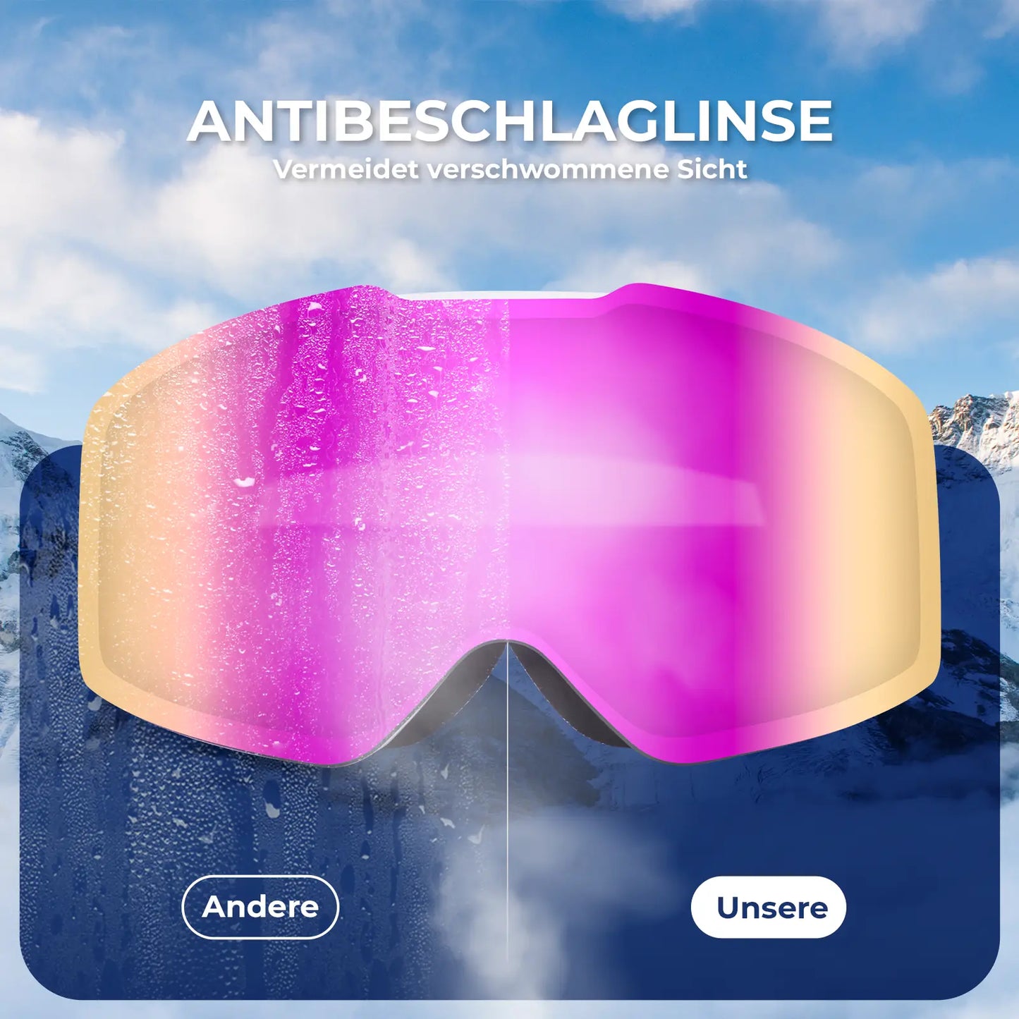 pinke skibrille mit antibeschlag-vergleichsbild
