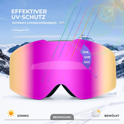 pinke skibrille mit uv-schutz und 25% lichtdurchlassigkeit