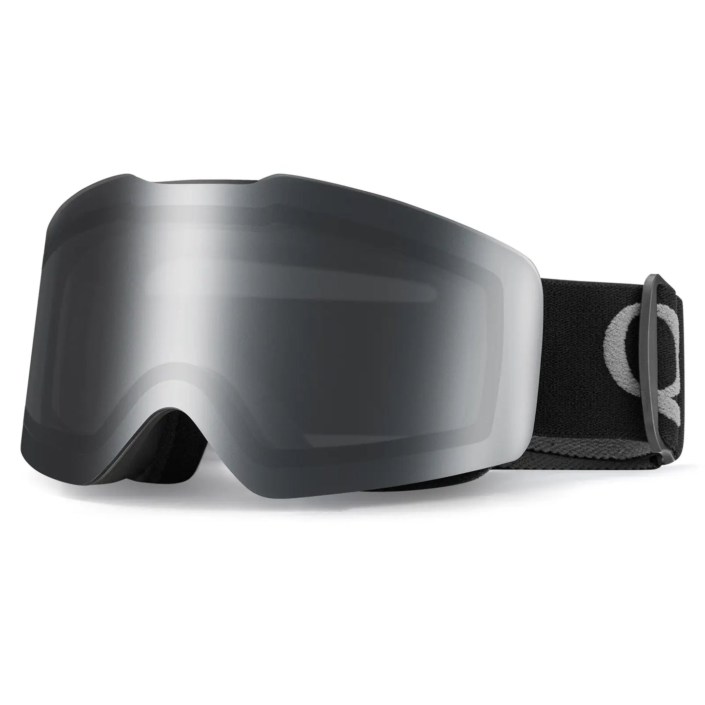schwarze skibrille mit grauem gurt