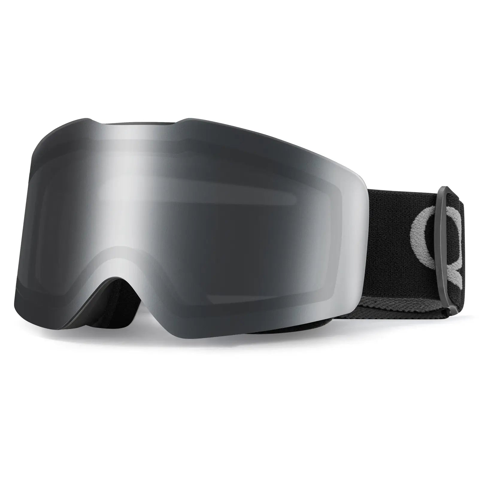 schwarze skibrille mit grauem gurt