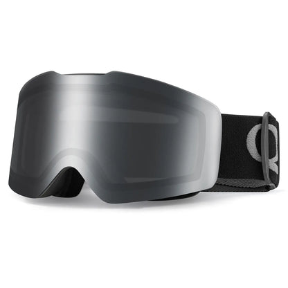 schwarze skibrille mit grauem gurt