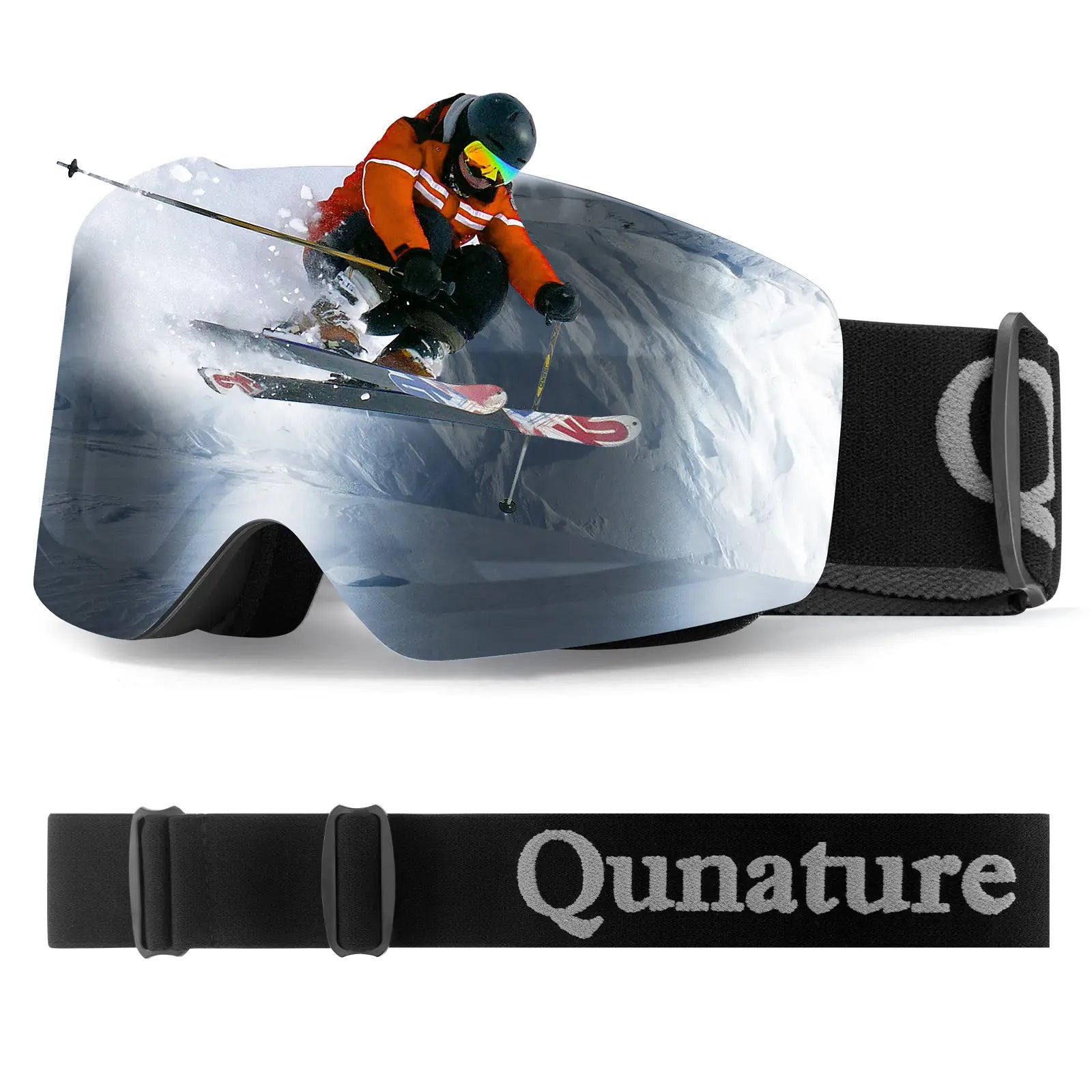schwarze skibrille mit skifahrer im motiv
