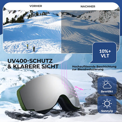 uv400 schutz skibrille mit olivgrünem rahmen