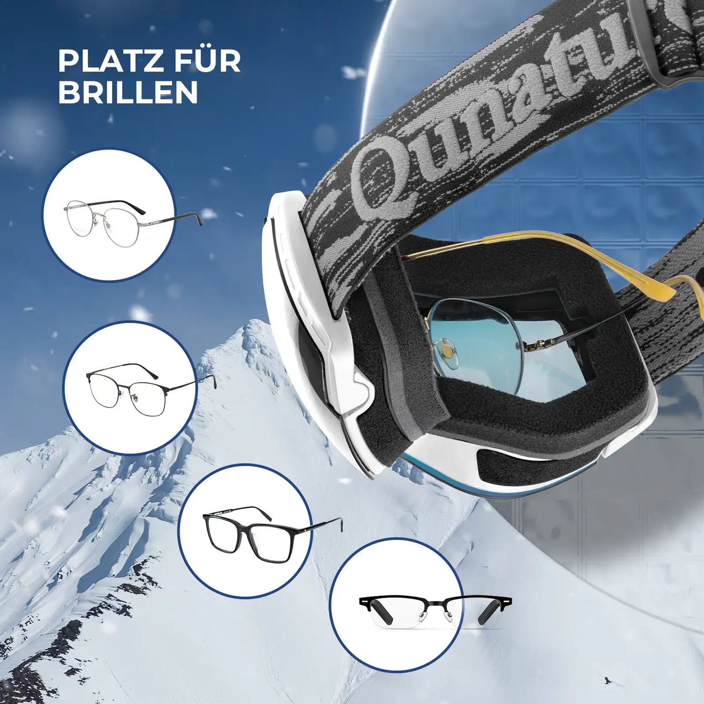 skibrille mit platz für brillen und verschiedenen brillenmodellen